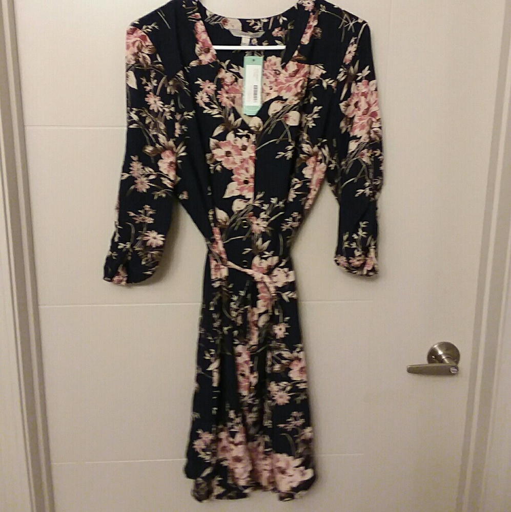 printed long sleeve midi dress